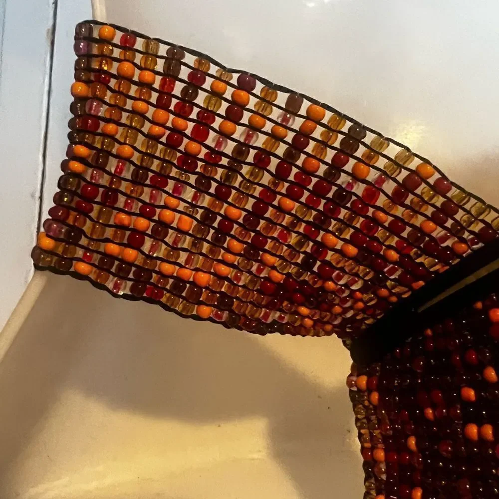 beaded dress belt tribal stone wooden closure